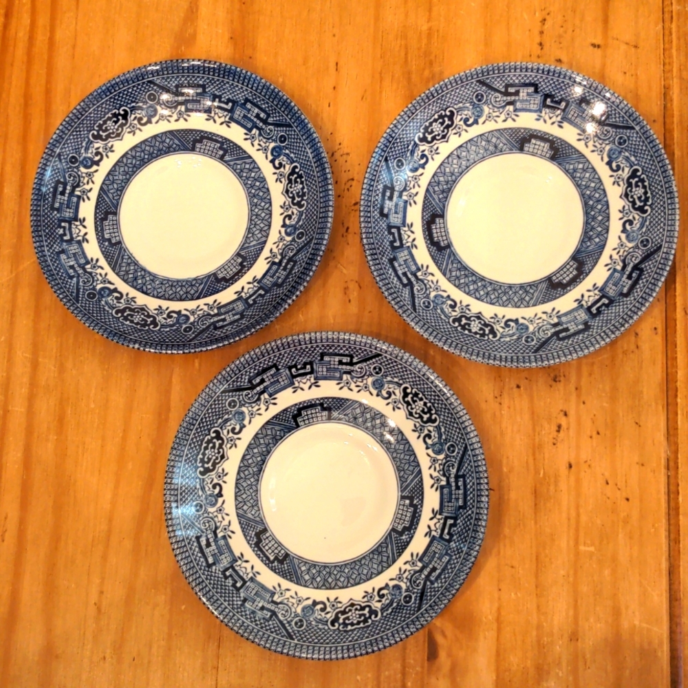 Set of 3 Churchill Blue Willow Tea Saucers White/Blue/Navy Pattern